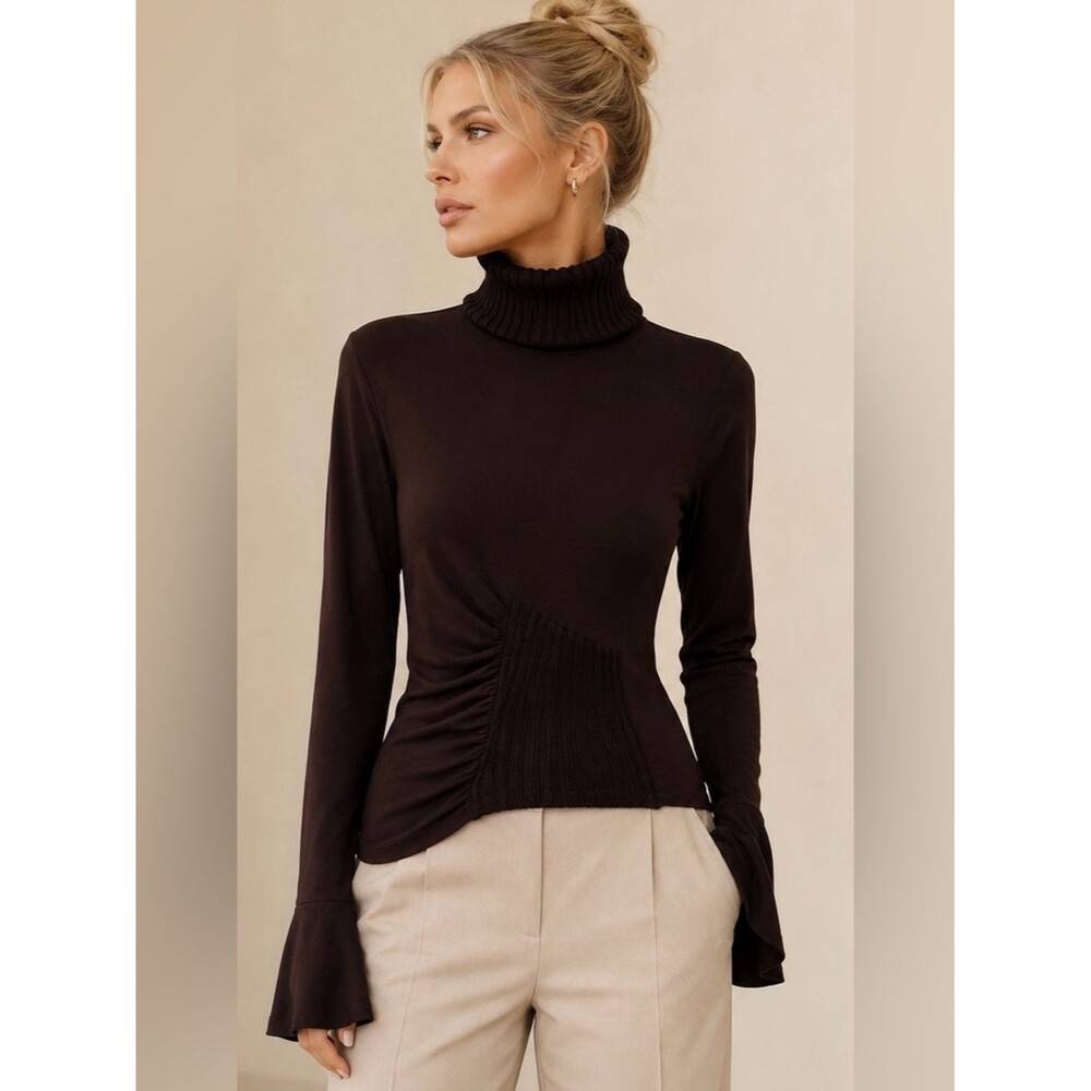 Vintage Kenko Paris Asymmetric Ruched Turtleneck Top Made in France Medium